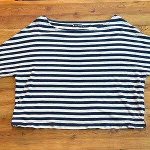 PETIT BATEAU Women's S Boatneck Marinière Navy Stripe Blouse Snapback 3/4 Slv